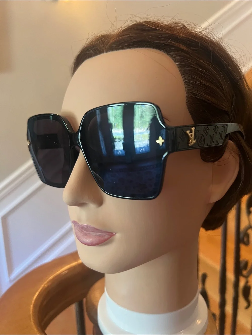 Louis Vuitton Black Monogram Oversized Square Sunglasses with Gold Accents